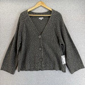 Habitat Sweater Gray Tweed Cardigan Sweater V Neck Chunky Knit Size Large NWT